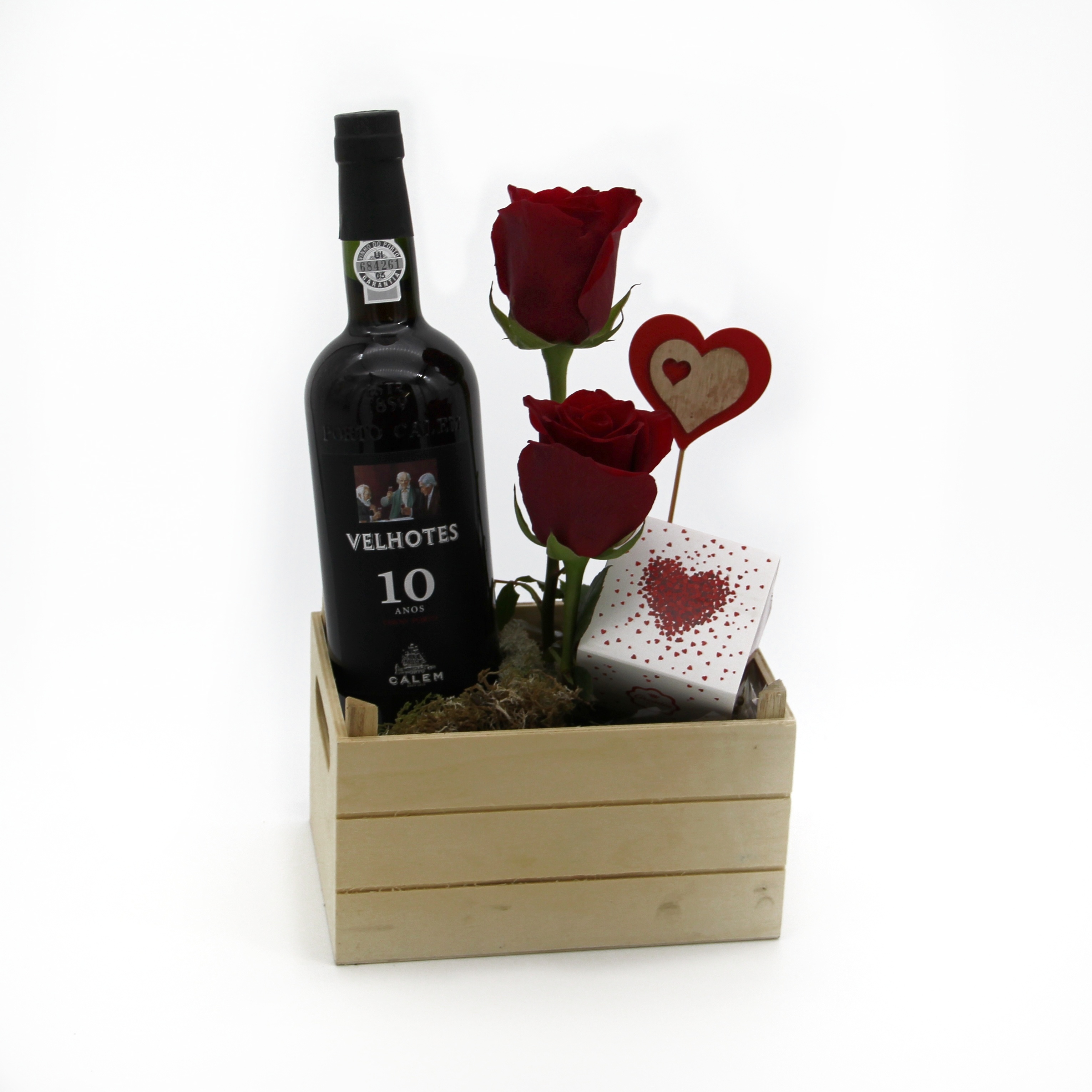 Caixa de Vinho Porto 10 Anos, Rosas e Chocolate