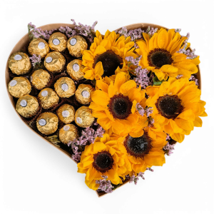 Caixa de Girassóis e Chocolate