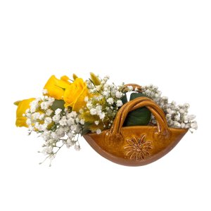 Cesta de Cerâmica - Arranjo de Rosas
