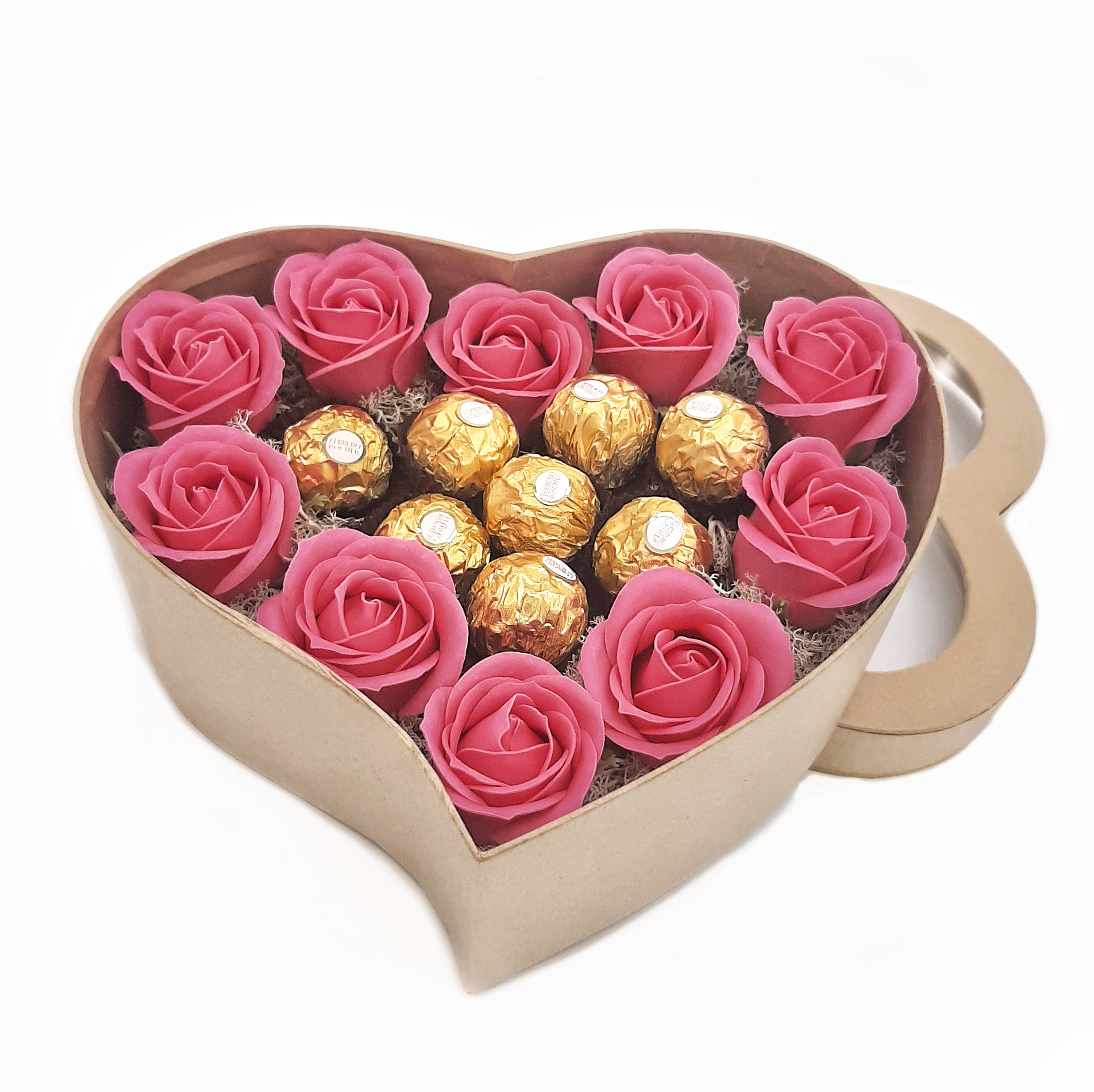 Caixa de Rosas Sabão e Ferrero